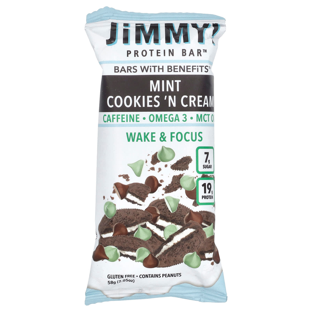 JiMMY!, Bars With Benefits™, протеиновый батончик, мятное печенье и крем, 4 батончика по 58 г (2,05 унции)