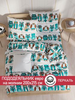 Пододеяльник перкаль Сказка "Совенок" евро на молнии 200x215 см