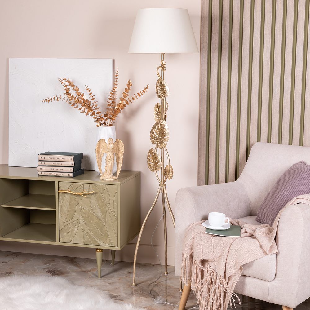 Светильник напольный торшер Monstera Deliciosa (Монстера) с абажуром Сити-2 Кремовый