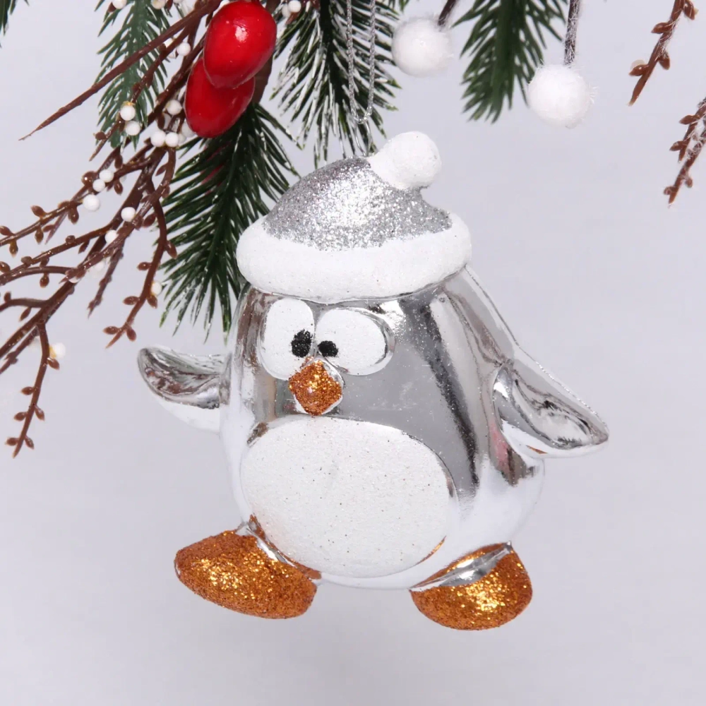 Ёлочная игрушка «Весёлый пингвинёнок» 11*6*11 см, серебро