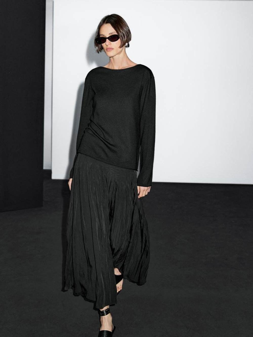 Massimo Dutti Свитер с воротником лодочкой из смесовой шерсти, черный