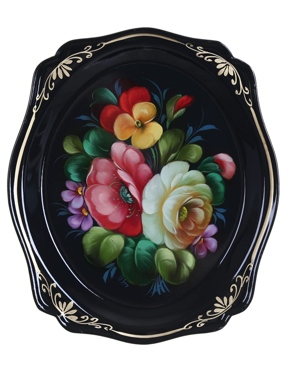 Жостовский поднос декоративный, размер 20х17 см (A3), металлический