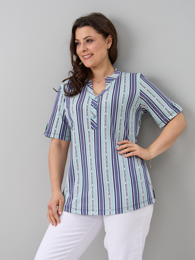 Блузка БЛ-122/индиго-полоскабуквы