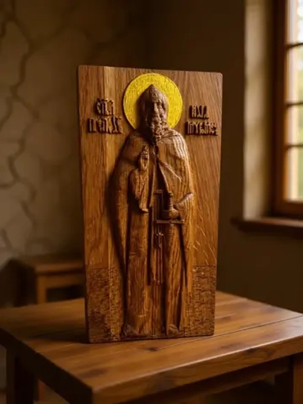 Освященная Икона Святого Ильи Муромца 27х14 см из дуба