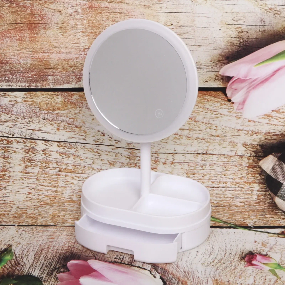 Зеркало настольное с подсветкой и органайзером «Beauty», цвет белый, USB, 35*18см