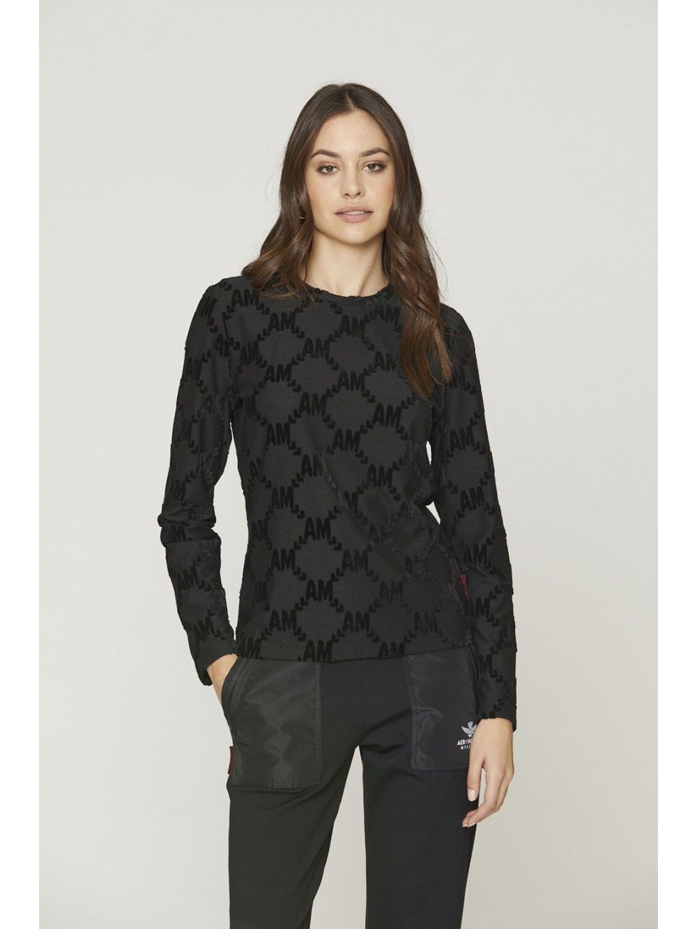 Лонгслив жен. AERONAUTICA 2177 черный бархат лого