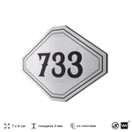 Номерок на дверь квартиры 733, для кабинета, офиса, шильдик 9 х 7 см, серебристый, Айдентика Технолоджи