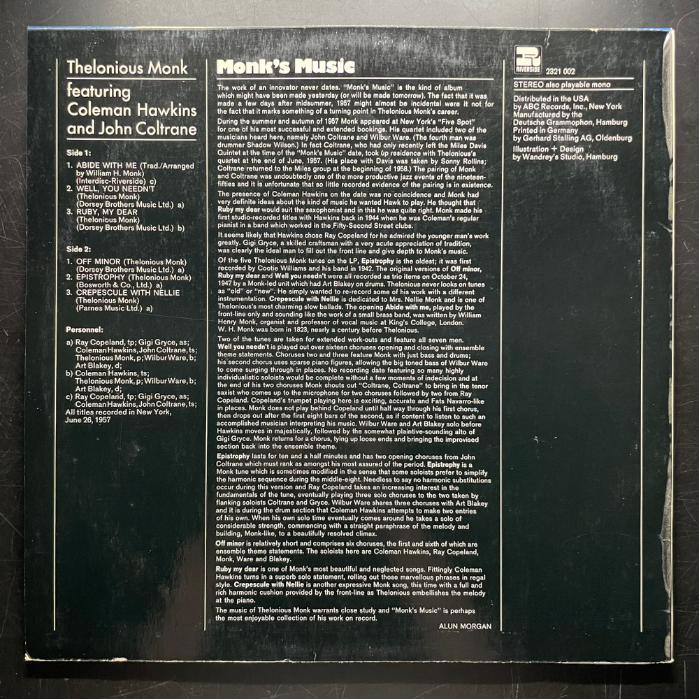 Thelonious Monk ‎– Monk's Music (США)
