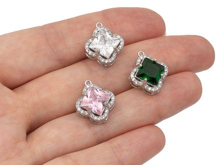 Подвеска "Клевер" с зеленым кристаллом и стразами, 16мм