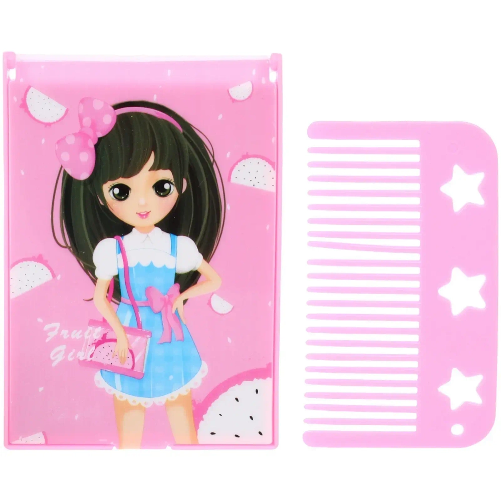 Расческа с зеркалом в наборе детские «МИМИШКИ», девочка, цвет розовый, 11*7,8см