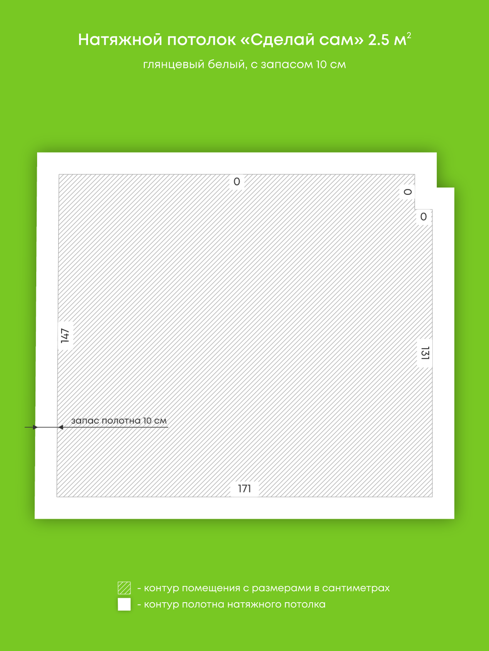 Глянцевый натяжной потолок 2.5 м2