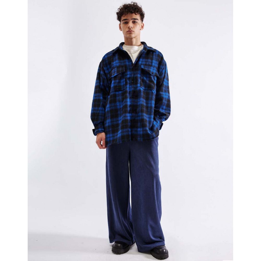 Рубашка БИЧ с шерстью клетка синяя