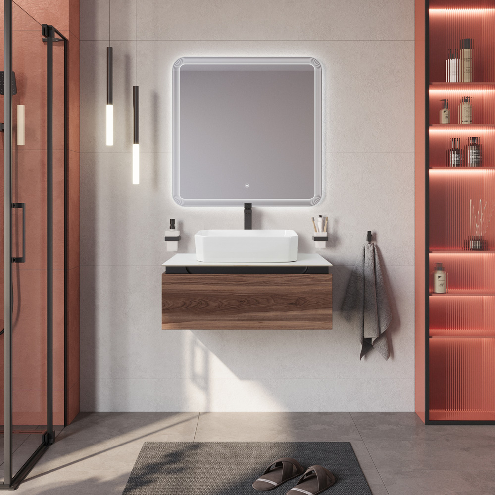 Мебель для ванной со столешницей и накладной раковиной Cezares SLIDER 80 Орех дымчатый SLIDER-800-1C-SO-NA-P