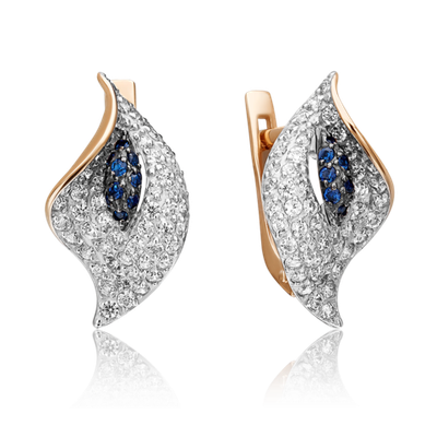 Серьги «Каллы» с английским замком из красного золота с фианитами