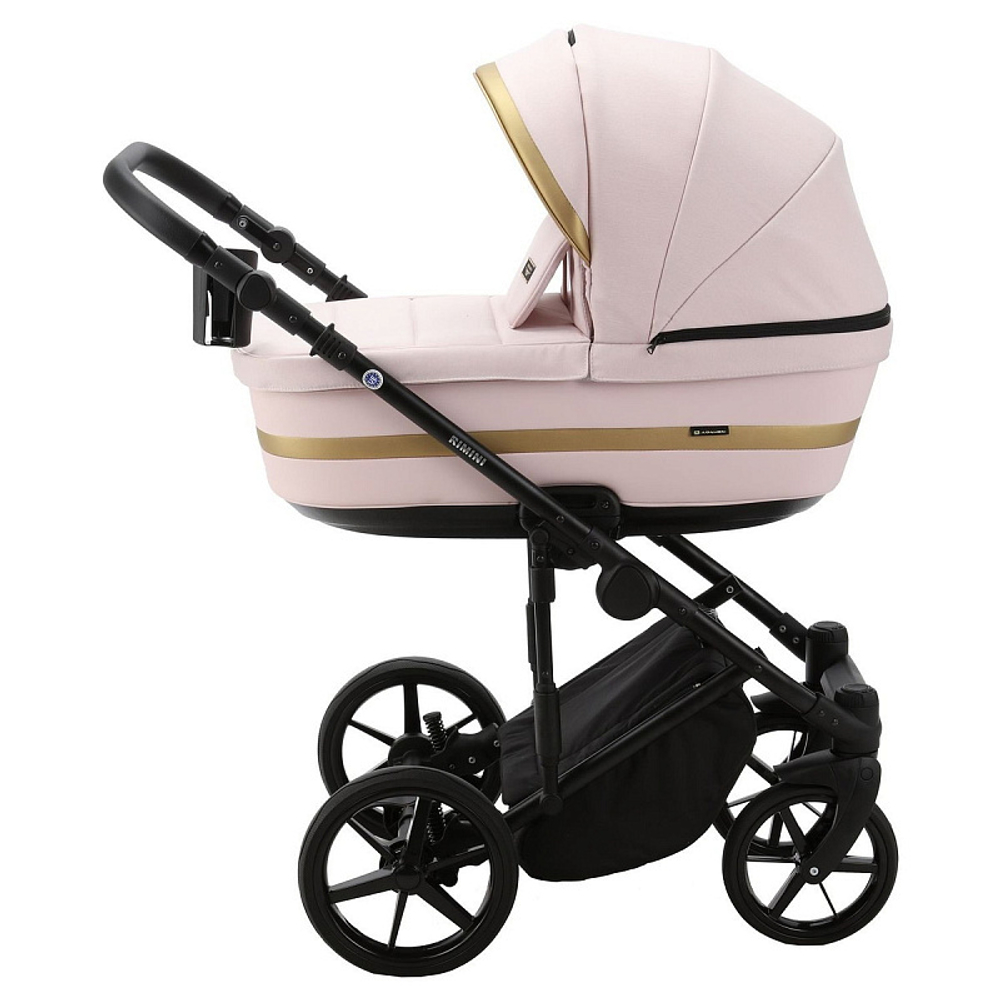 Детская коляска Adamex Rimini 2 в 1 RI101 СВ.РОЗОВ+СВ.РОЗОВ.КОЖА+ЗОЛОТО.ОТДЕЛКА