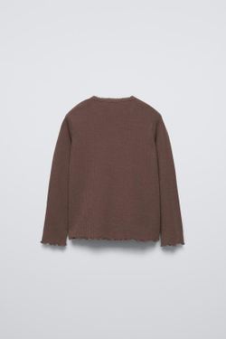 ZARA ФУТБОЛКА POINTELLE С БАНТОМ, ШОКОЛАДНЫЙ