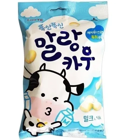 Конфета жевательная молочная, Lotte malang Cow milk, м/у 79 гр
