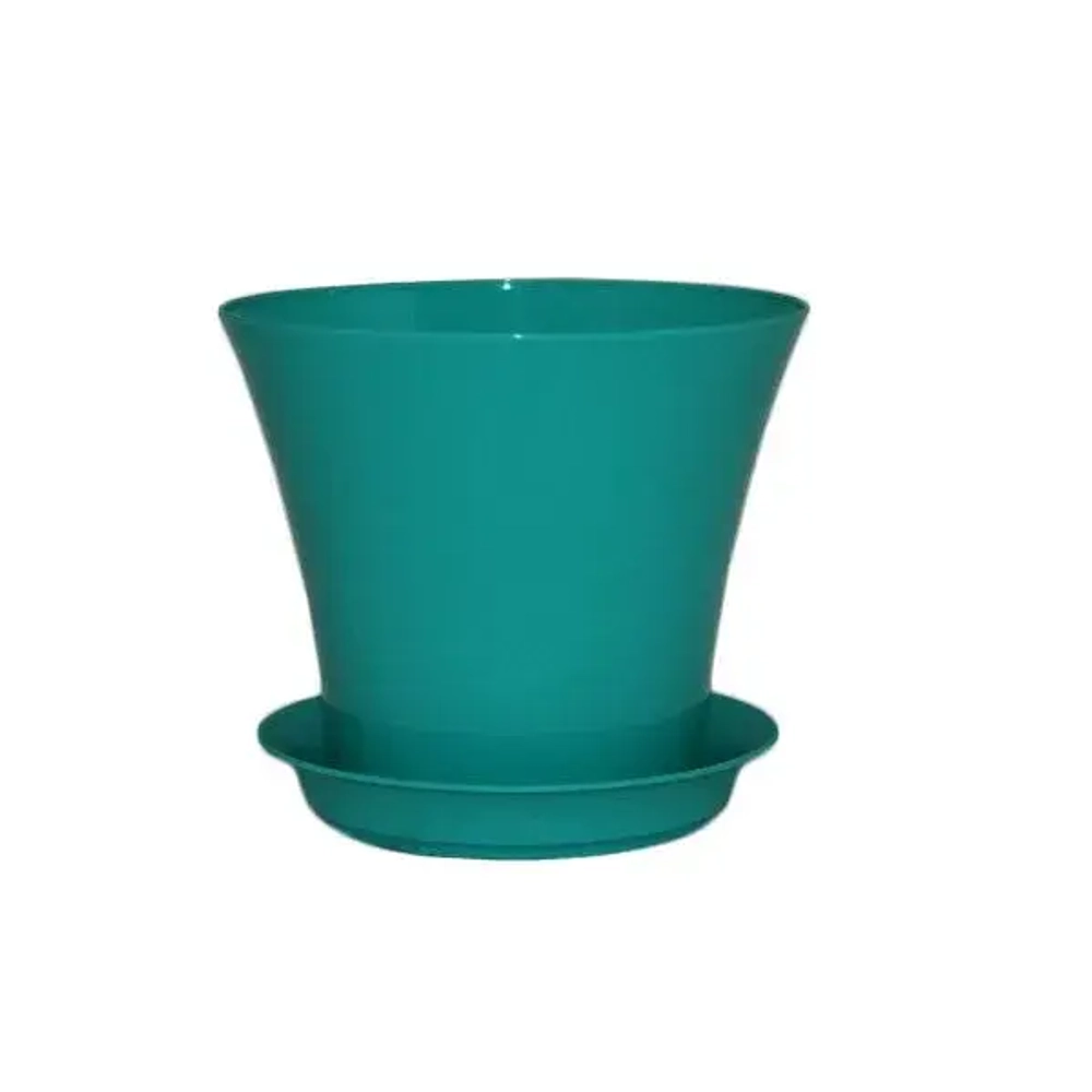 Горшок пластиковый с поддоном СИТИ 0,6 л, д.11,5 н.10, бирюзовый