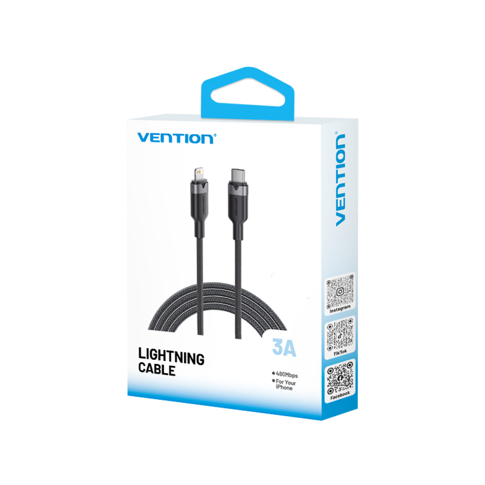 USB 2.0 Type-C Male to Lightning Male 3A Cable 1M Black Aluminum Alloy Type