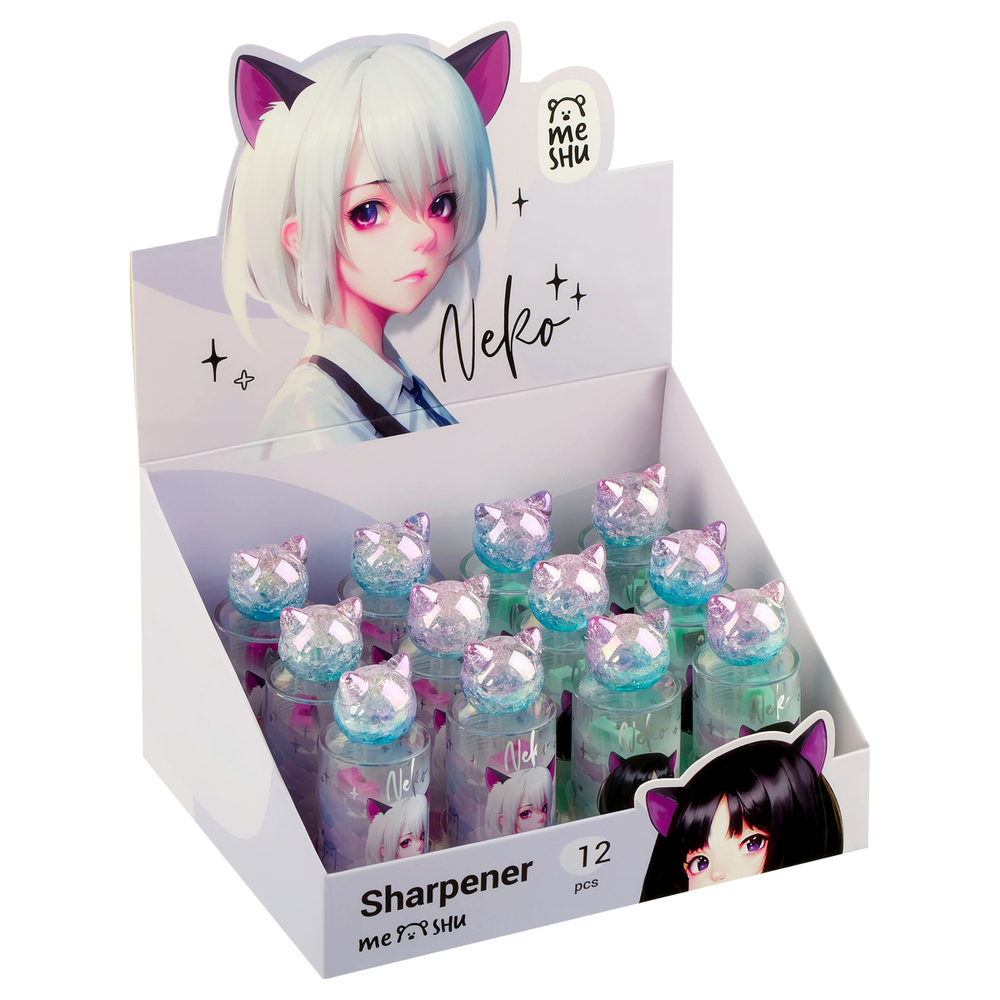 Точилка пластиковая MESHU "Neko", 1 отверстие, ассорти