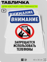 Табличка для частной территории "Внимание, запрещается использовать телефоны", на дом, для участка, организаций и частных территорий, предупреждающая, 40х30 см, Silver Plane x Айдентика Технолоджи
