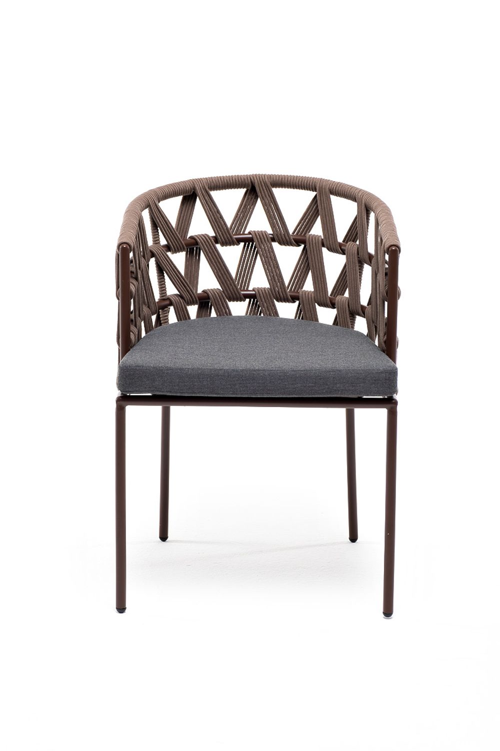 "Диего" стул плетеный из роупа, каркас из стали коричневый (RAL8016) муар, роуп коричневый круглый, ткань темно-серая 027