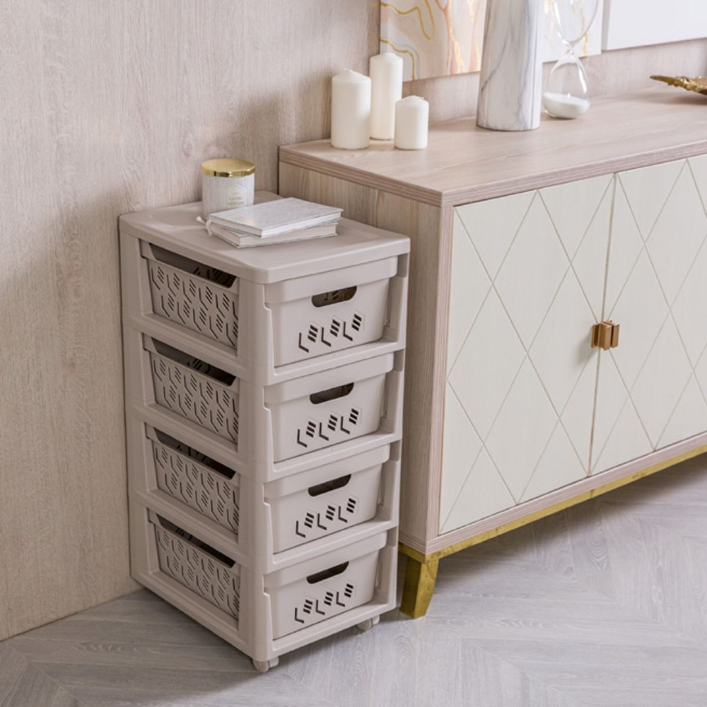 Комод 4 ящика, Deluxe, 38.5х30х69 см, св-беж, С32769, Бытпласт