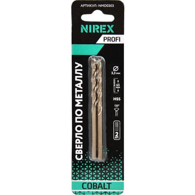 Сверло NIREX Profi по металлу Cobalt 3,3*65 мм NMD0303 (2шт в упак)