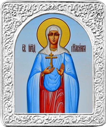 Святая Мариамна. Маленькая икона в серебряной раме 4,5 х 5,5 см.