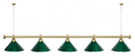 Лампа STARTBILLIARDS 5 пл. (плафоны зеленые,штанга золотая,фурнитура золото)