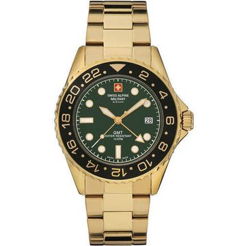 С браслетом Мужские наручные часы с золотым браслетом Swiss Alpine Military 7052.1114 mens watch GMT 42mm 10ATM