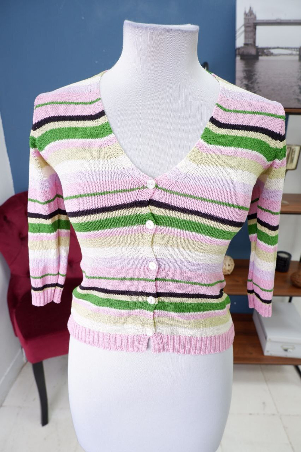 Кардиган в полоску на пуговицах 44 размер