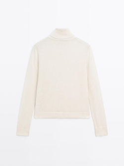 Massimo Dutti Свитер из смесовой шерсти с высоким воротником, натуральный, кремовый