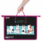 Папка на молнии с ручками ПИФАГОР, А4, 1 отделение, пластик, ручки-шнурок, "Lazy cat", 270863