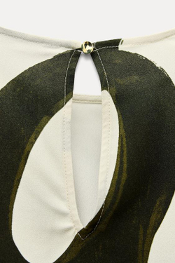 ZARA ТОП С ПРИНТОМ, ЗЕЛЕНЫЙ/ЭКРЮ