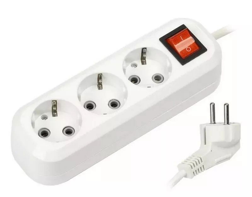 Удлинитель 3 гнезда 2 метра 10А/3,5кВт с выключателем и заземлением ПВС 3x1,0 SBE-16-3-02-ZS