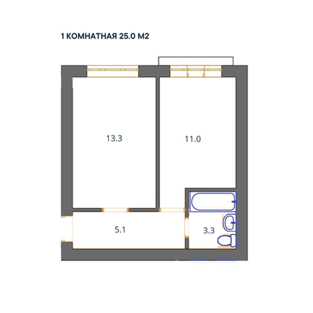 1-комн. квартира, 25 м², 2/3 этаж