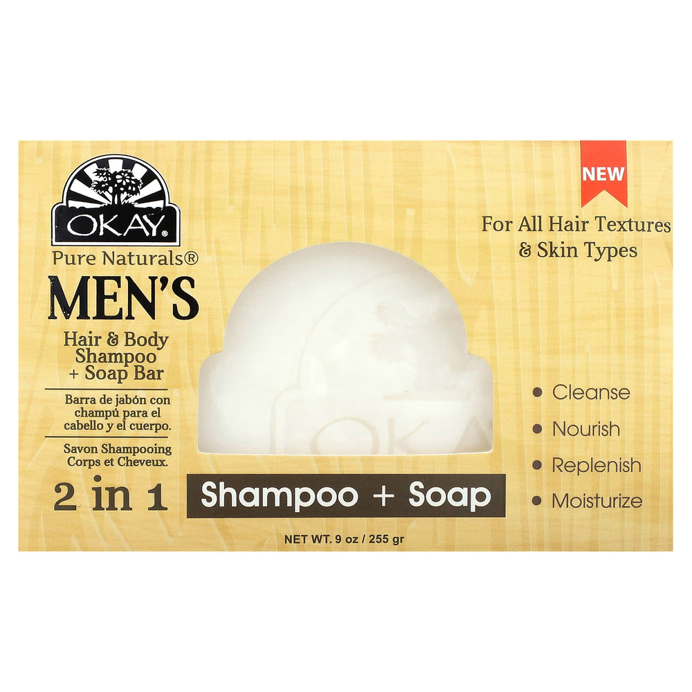 Okay Pure Naturals, 2 средства для мужчин, шампунь и мыло, 1 кусковое мыло, 255 г (9 унций)