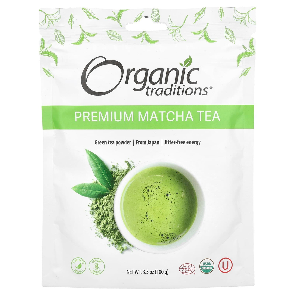Organic Traditions, Премиум зеленый чай матча, 3,5 унции (100 г)