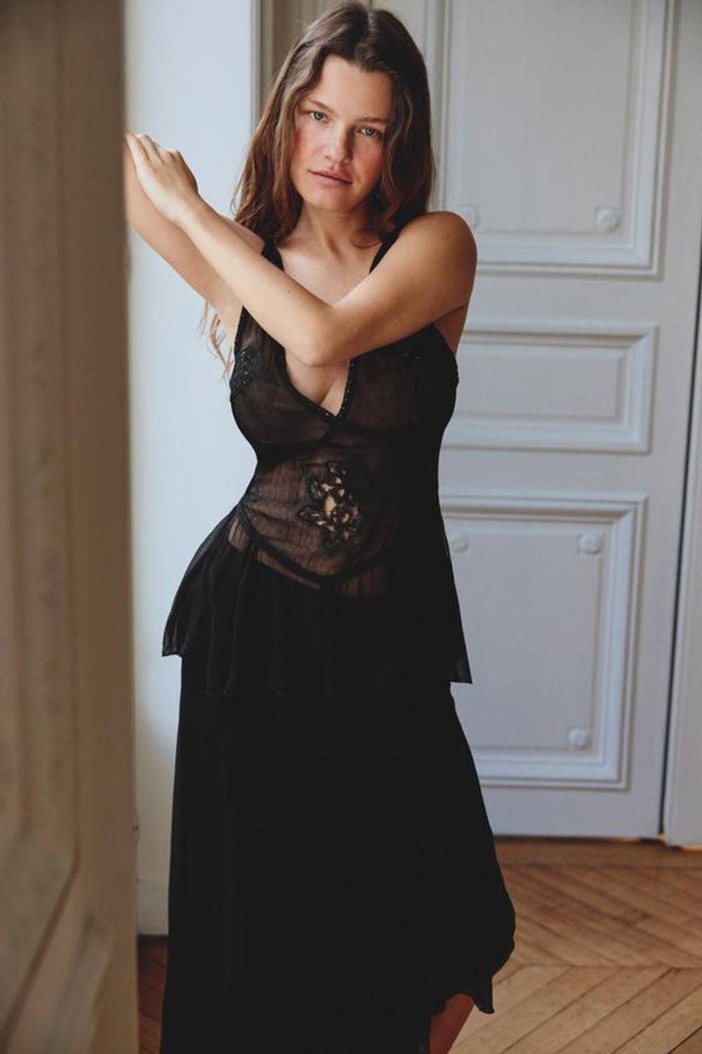 ZARA ЮБКА ИЗ ГАЗА АСИММЕТРИЧНОГО КРОЯ С ВЫШИВКОЙ, ЧЕРНЫЙ