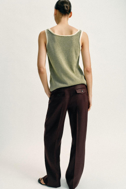 ZARA КОМБИНИРОВАННЫЙ ТРИКОТАЖНЫЙ ТОП, ХАКИ