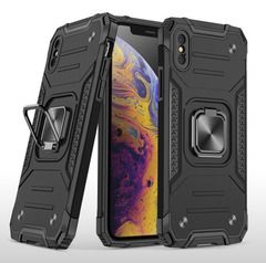 Противоударный чехол для iPhone X / XS черный с пластиной для магнитного автодержателя и кольцом подставкой / чехол накладка для телефона айфон Икс