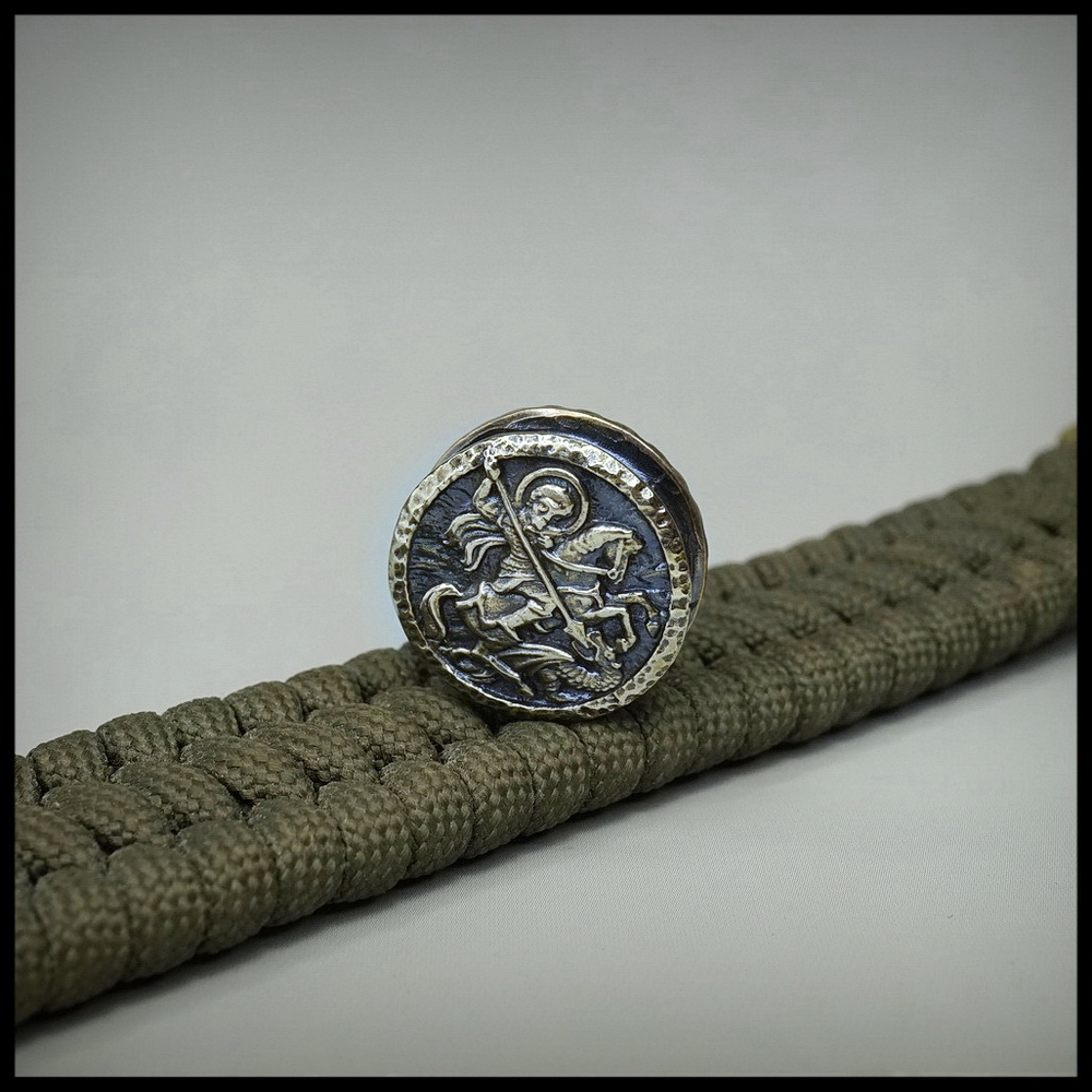 Бусина - вставка для браслета из паракорда "Георгий" , мельхиор