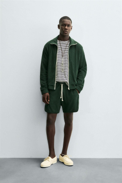 ZARA ТОЛСТОВКА МАХРОВАЯ НА МОЛНИИ, БУТЫЛОЧНО-ЗЕЛЕНЫЙ