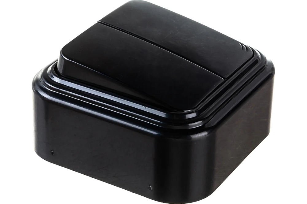 Двухклавишный выключатель STEKKER открытая установка 250В, 6А, IP20, черный, PSW06-22-20 VA 32745