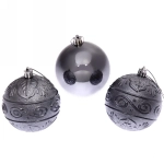 Новогодние шары 8 см (набор 3 шт) «Микс фактур», графит