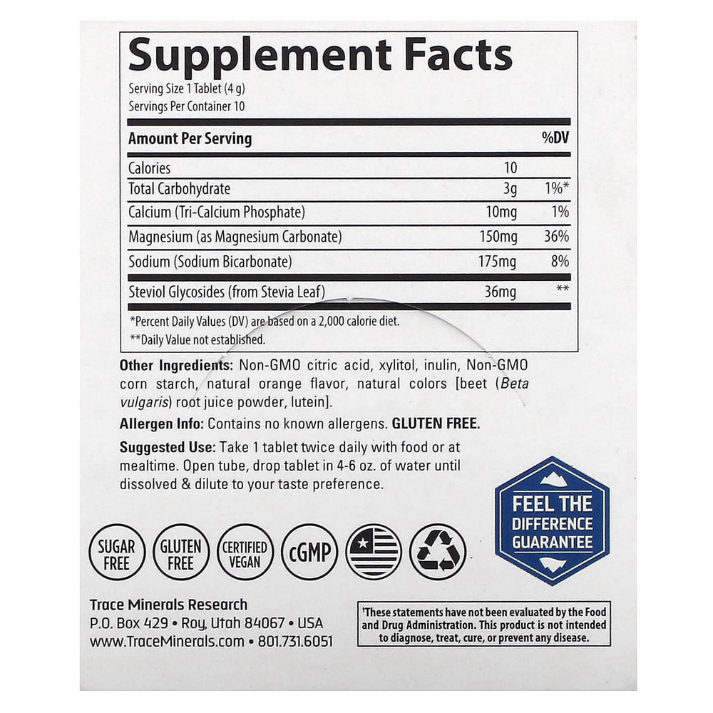 Trace, шипучие таблетки с магнием, апельсин, 8 туб, по 10 таблеток в каждом