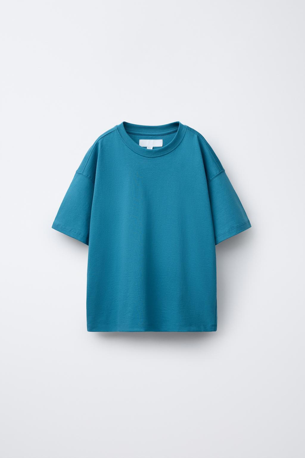 ZARA ОДНОТОННАЯ ФУТБОЛКА MEDIUM WEIGHT, СВЕТЛО-НЕФТЯНОЙ