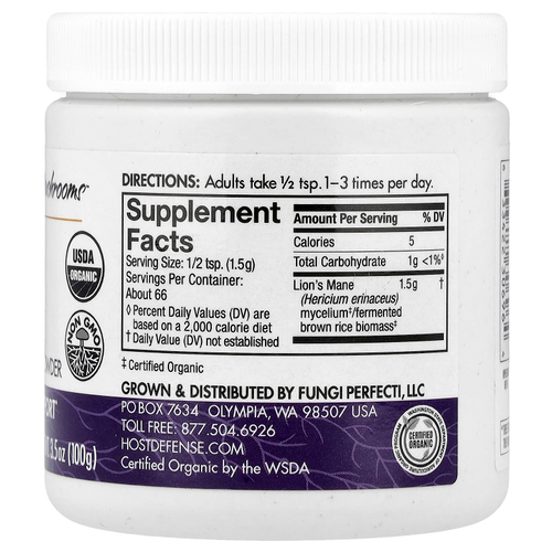 Host Defense, Host Defense® Mushrooms™, ежовик гребенчатый, порошок грибного мицелия, 100 г (3,5 унции)