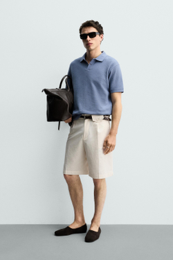 ZARA ПОЛО ПИКЕ REGULAR FIT, СИНИЙ